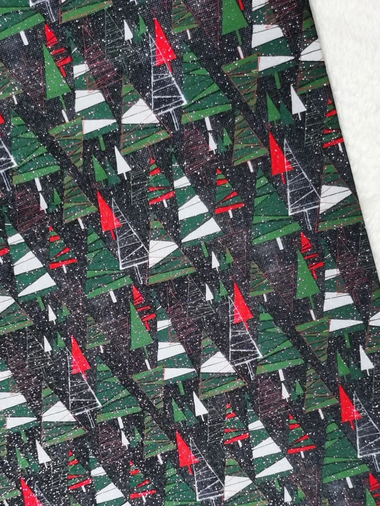 

Green Christmas Tree X'mas Forest Glitter Shinning Silver Stamping Plain 100% Cotton Fabric DIY sewing Tissue Telas Patchwork