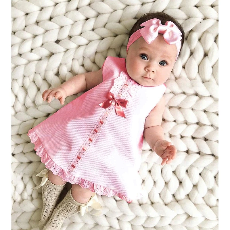

Infant Baby Girls Sleeveless Cotton Colorful Lace Dress with Headband Sets for 0-24 Months