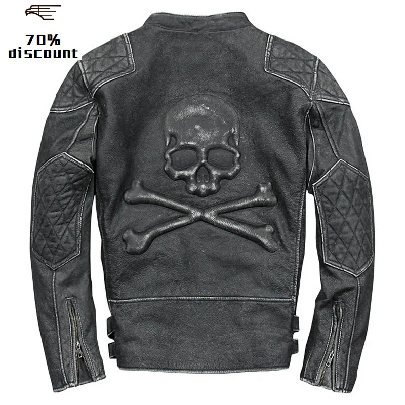 2020 винтажная Черная Мужская мотоциклетная кожаная куртка с черепами большого