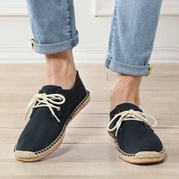 mens hemp insole black and white summer fishermans casual shoes national style mens hemp soled shoes flat soled shoes