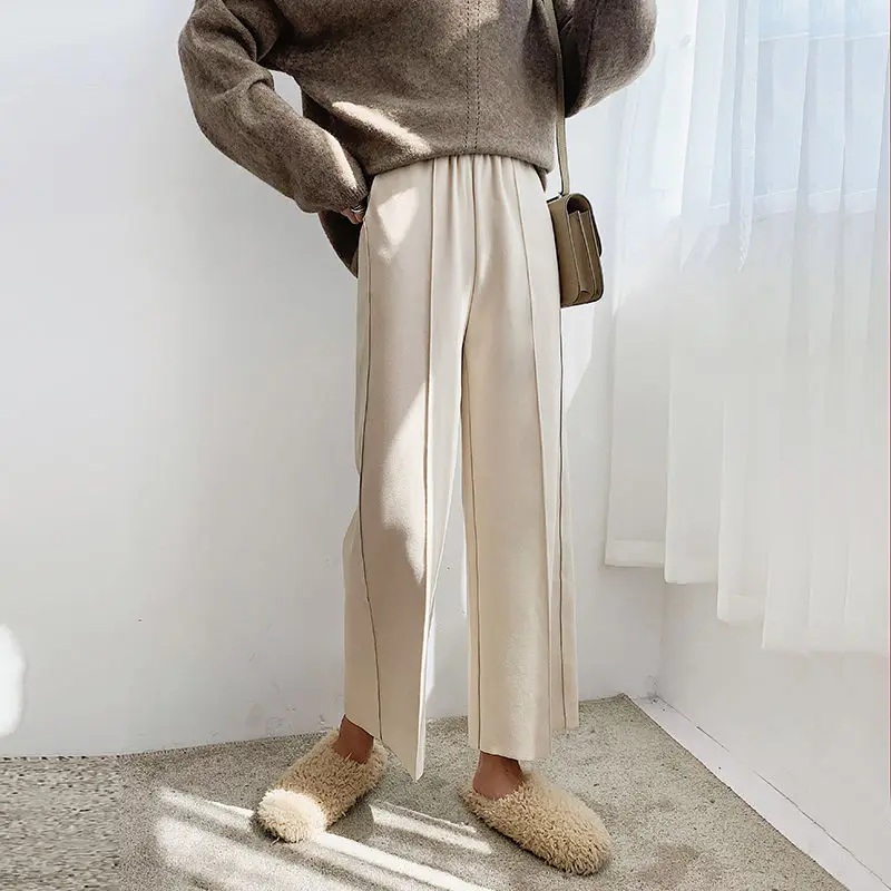 

Женские повседневные брюки на осень и зиму, свободные однотонные широкие брюки с высокой талией, большие размеры, Pantalon Mujer