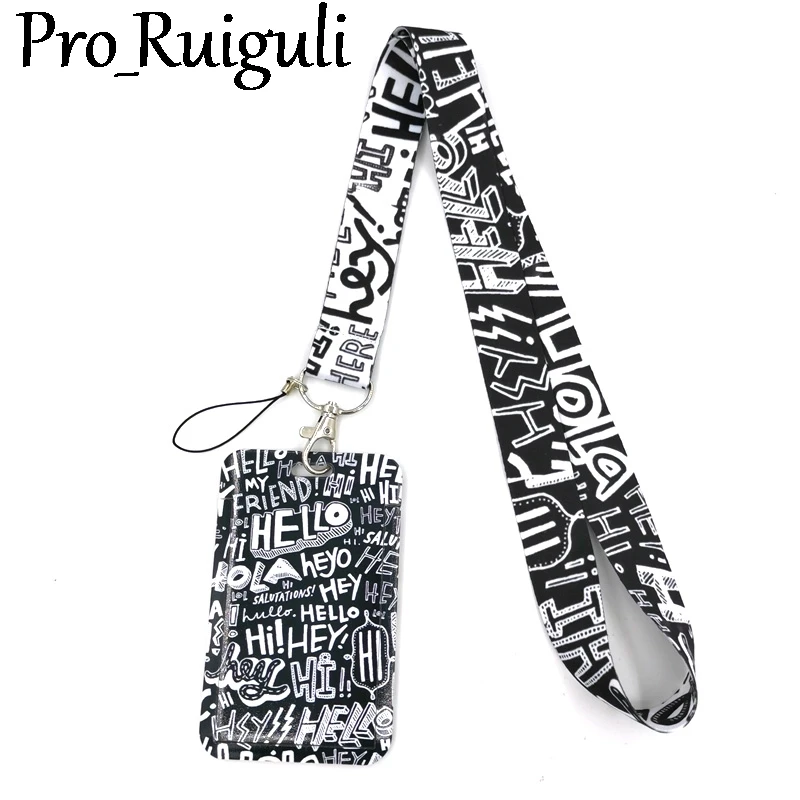 

Black Hello Hey Funny Letters Credit Card ID Holder Bag Student Women Travel Bank Bus Business Card Cover Badge Accessories Gift