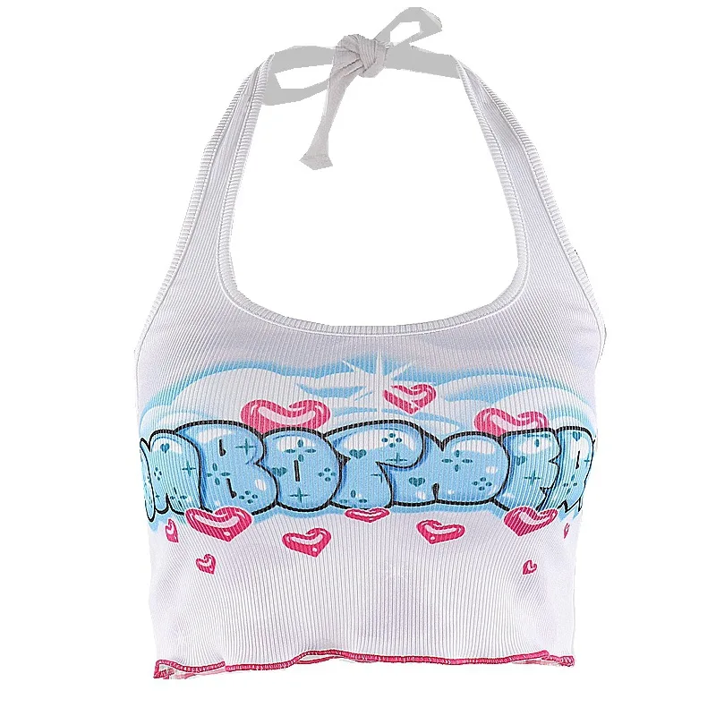 

MIOJIOTAXX 2021 Summer Bursting Letter Printing, Auricularia Auricula, Sexy Body Cultivation, Hanging Neck and A Small Vest.