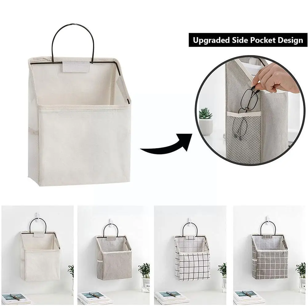 

2021 Cotton Linen Wall-mounted Storage Bag Wall Hanging Magazine Bag Mobile Holder Organizer Book Phone Storage Bedside Sto Y4T3