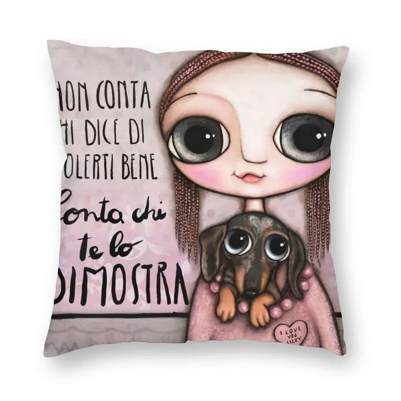 Классные милые девушки и весёлые таксы подушка в виде щенка декоративная