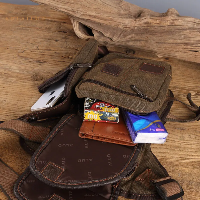 

New High Quality Canvas Bag Trendy Men's Leg Bag Wear-resistant Canvas Men Bag Multi-pocket Waist Bag Fanny Pack Travel belt bag