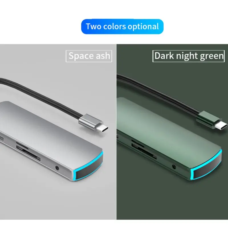 

8 In 1 Multi-functional USB C Hub Aluminum Alloy USB 3.0 Splitter Converter with Indicator Light for Windows Systems