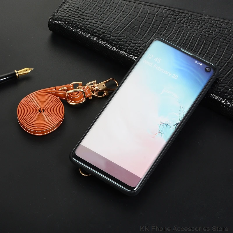 Ретро кожаный чехол с карманом для карт для samsung S9 S10 Plus S10e кошелек через плечо длинный ремешок задняя крышка для samsung Note 9 чехол для телефона