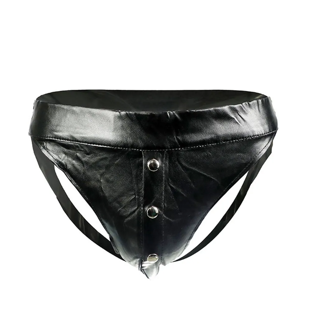 Men Sexy Underwear Metal Buckle Faux Leather Thong T-Pants Buttocks Briefs Men's Sexy Underwear Briefs Metal Buckle Faux Leathe