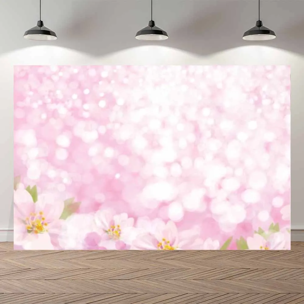 

Thin Vinyl Spring Floral Pink Bokeh Girls Kids Birthday Party Wedding Banner Photography Backdrop Photo Studio Background