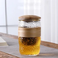 high borosilicate transparent glass filter flower tea cup tea water separation tea cup manual hammer texture with filter tea cup