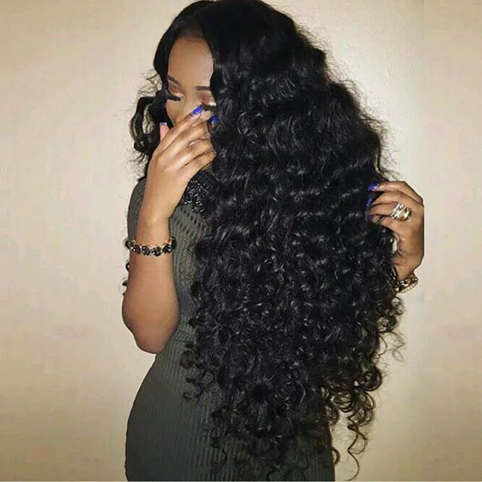 Вьющиеся человеческие волосы парик бесклеевая кружевная передняя часть