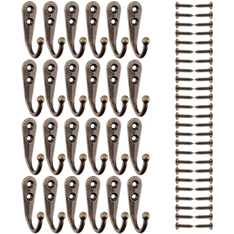 

24 Pieces Coat Hooks Single Wall Mounted Robe Hook Vintage Hanger and 50 Pieces Screws (Black)