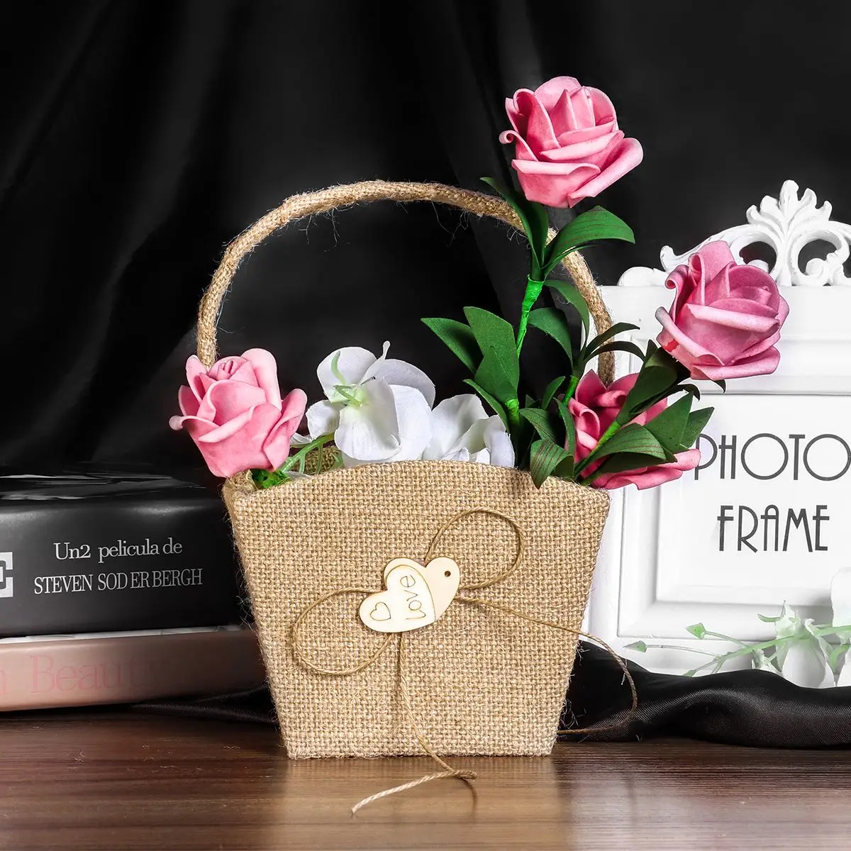 Винтажная Свадебная Мешковина из натуральной ткани Цветочная корзина для