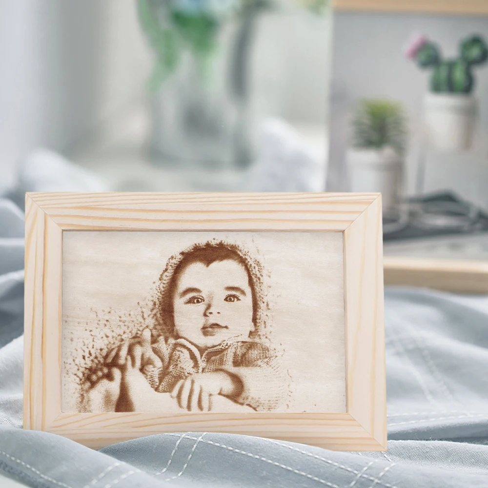 Custom Photo Engraved Wood Picture Frame Personalized Natural Wooden Wedding Accessories Family Gift for lovers | Дом и сад