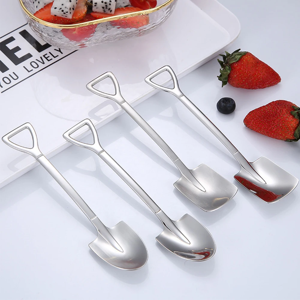 

4PCS Creativity Stainless Steel Shovel Shape Spoon Coffee Spoon Retro Shovel Ice Cream Spoon Tea Spoon Fashion Tableware