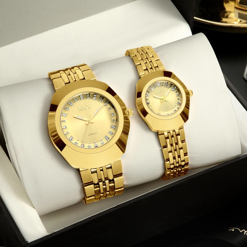 

2021Creative Top Couple Gold Watches Quartz Male & Female Watches Waterproof Full Steel Fashion Couple Wristwatches Male & Femal