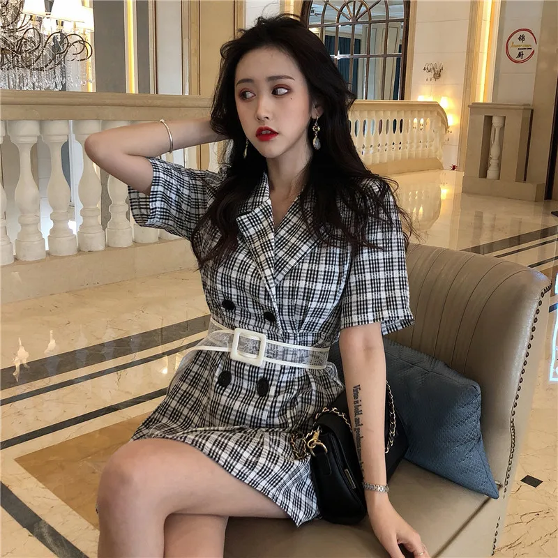 Мини платье женское с коротким рукавом милый приталенный сарафан в стиле