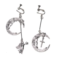 neo gothic angel cross charm pendant earrings moon dangle earrings hook earrings and non pierced earrings for women girls