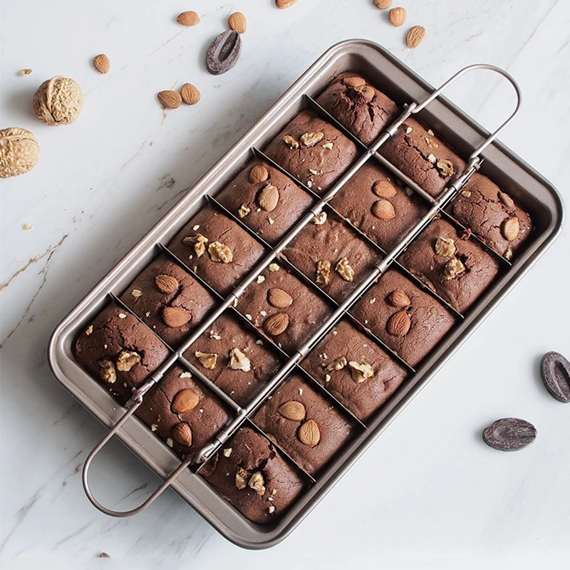 

18 Holes Brooklyn Brownie Copper Nonstick Baking Pan With Built-In Slicer Ensures Perfect Crispy Edges Metal Utensi Cake Pan