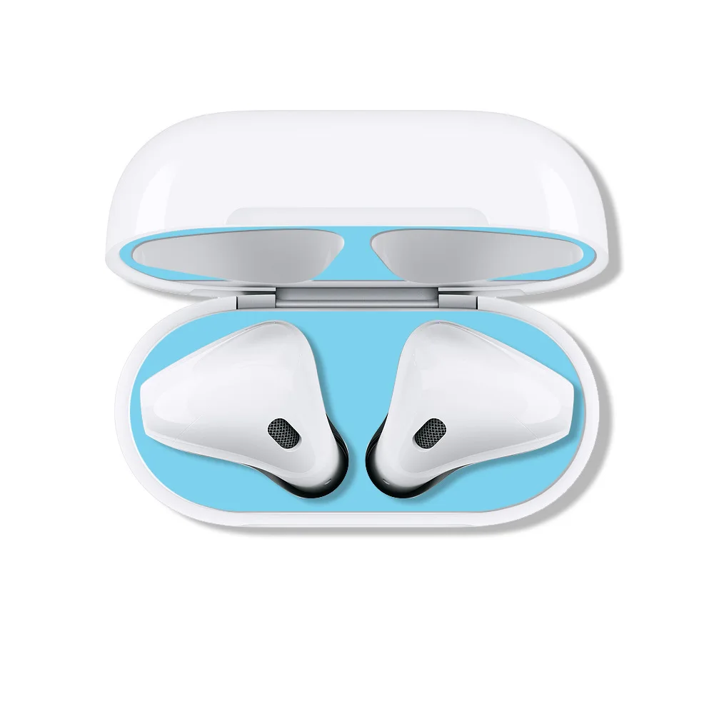 light blue 2 пары красочных защитных стикеров, защитный чехол, защита от пыли для Apple Airpods, зарядная коробка для наушников - Цвет: light blue