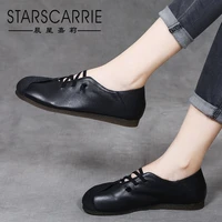 flat sole single shoes womens spring 2021 mothers shoes leather soft sole shallow mouth shoes art retro large womens shoes