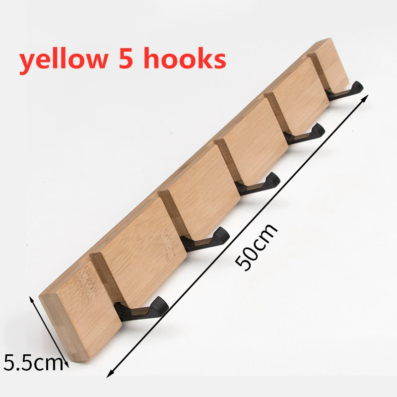 natural color 5 hook Держатель Стойки цинковый сплав Складная Дверь настенное крепление деревянная вешалка для пальто и шляп крюк - Цвет: natural color 5 hook