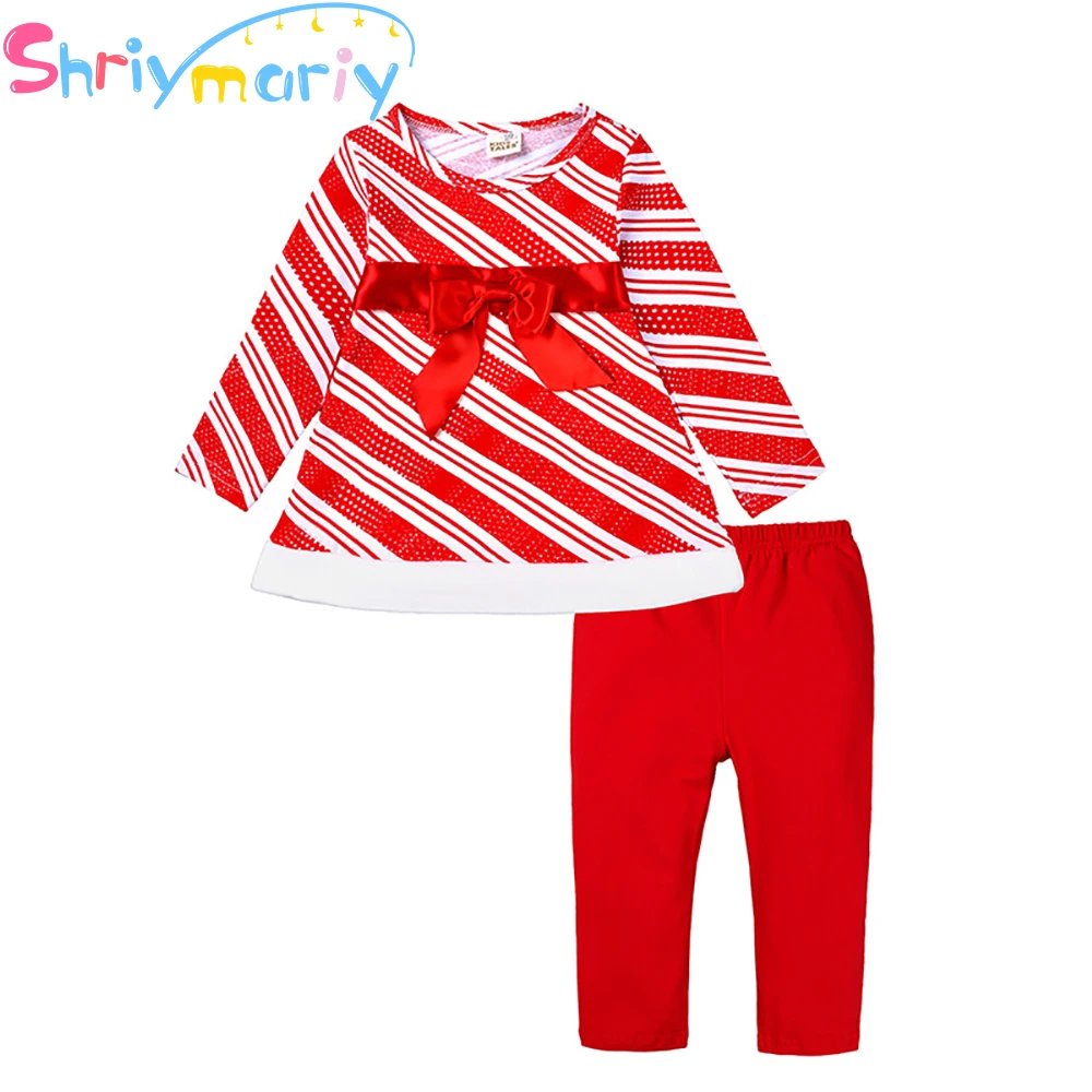 

Shriymariy Winter Girls Red Full Sleeve Tops with Flare Leggings Sets Baby Cute 2 Pcs Deer Embroidered Christmas Outfits Suits
