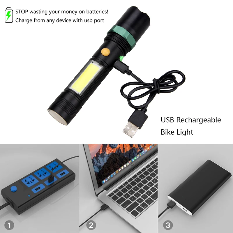 10 Вт вспышка 4 режима Zoom T6 COB светодиодный светильник USB Перезаряжаемый 18650