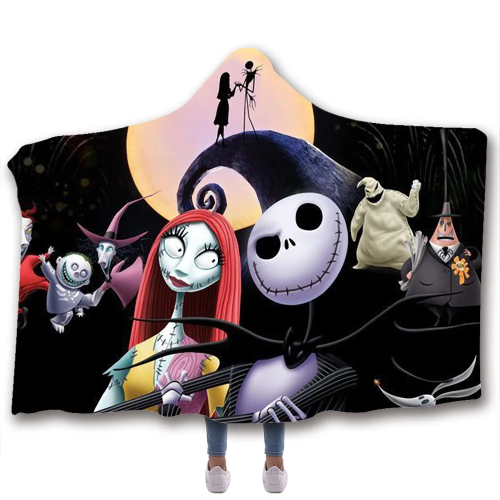 

3D Flannel Hooded Blanket for Beds Cartoon Throw Blanket Custom Decoration Luxury Merry Christmas The-Nightmare-Before-Christmas