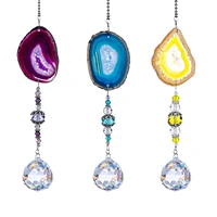 hd pack 3pcs suncatcher hanging 30mm crystal ball with agate slices wind chimes ornaments rainbow decor for window home garden