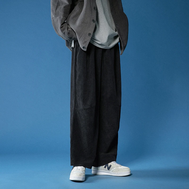

2021 Spring Casual Pants Men Japanese Retro Corduroy Trousers Fashion Elastic Waist Loose Straight Mens Sweatpant