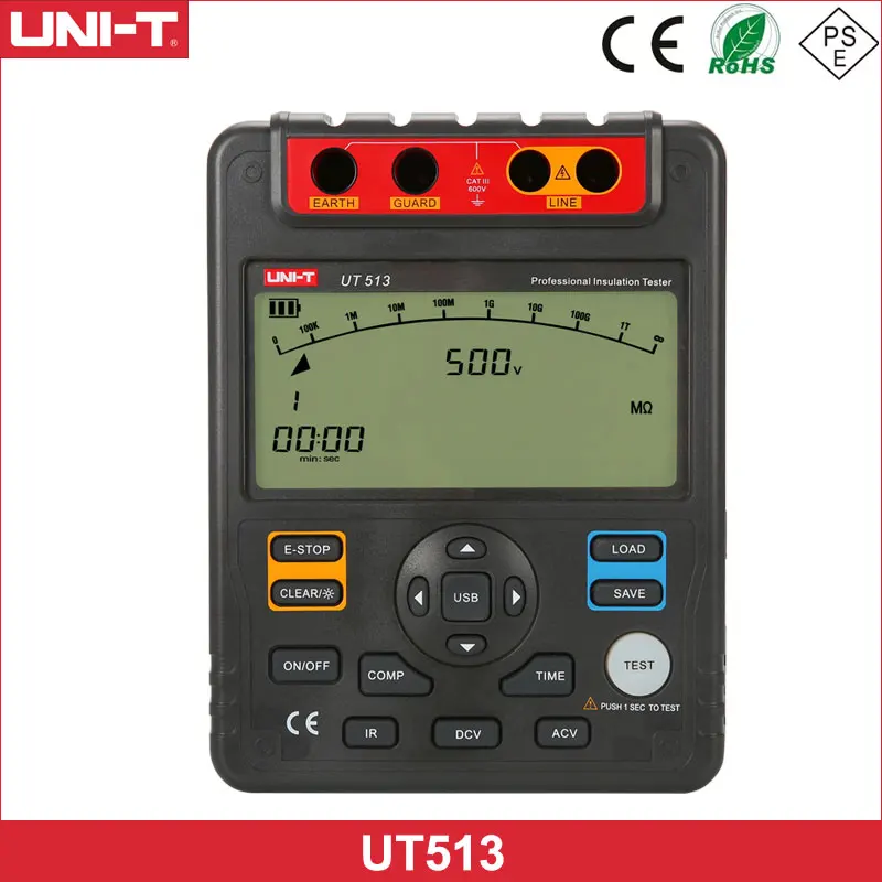 

UNI-T UT513 Insulation Resistance Tester Electrical Meter AC DC Voltmeter 5000V Automatic Range Digital Megohmmeter Data Hold