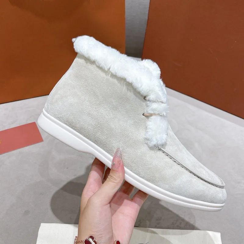 

Hand-made Woman Ankle Boots Lace-up Suede Leather Keep Warm LP Women Boots Plush Brand Designer Comfort Soft Boots Large Size
