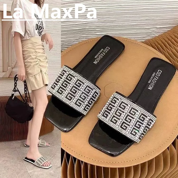 

Slippers Women Wear Tide Flat Bottom crystal Fashion Sandals And Slippers Out In Summer Fairy Beach Shoes Beach Flip Flops 35-42