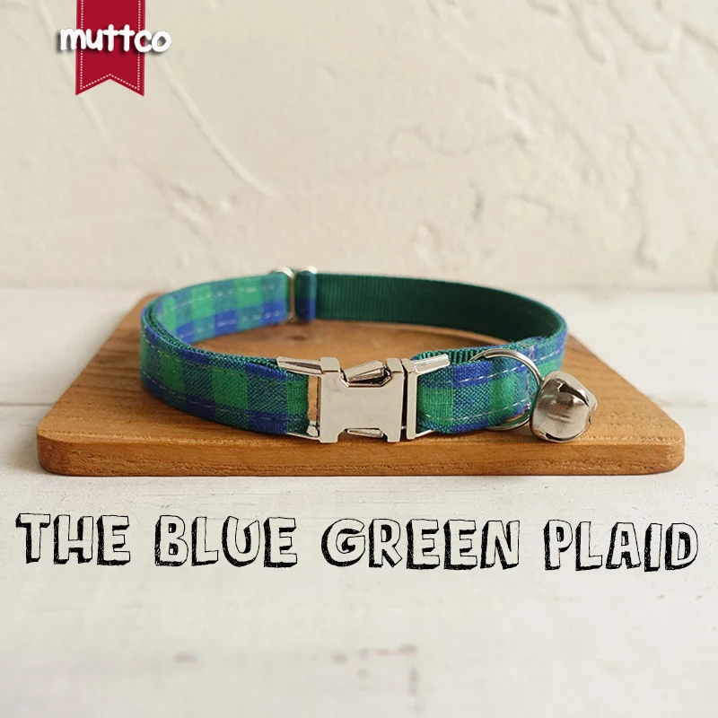 

MUTTCO Retailing cat collar for small cat THE BLUE GREEN PLAID soft kitten collars pet supplies 2 sizes UCC073