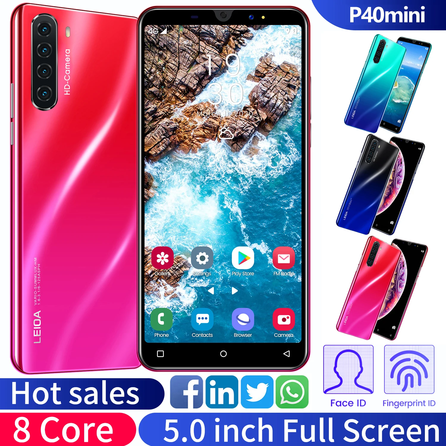 

P40mini 5.0 Inch Smartphone HD Android9.1 4GB RAM 64GB ROM 8+16MP Camera 8 Core Dual SIM 4G 3800mAh Unlock WiFi CellPhone