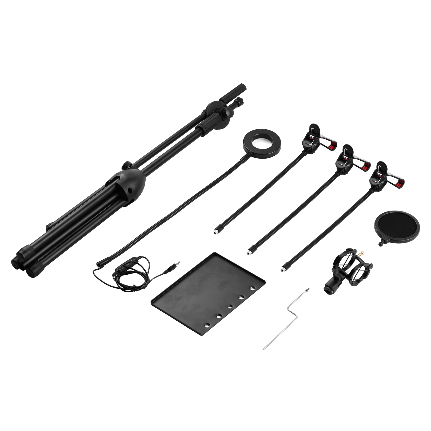 Потоковое вещание микрофон штатив Трипод стойка с светодиодный светильник