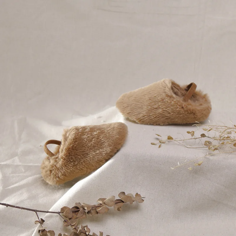 Однотонная теплая обувь с кроличьим мехом Детская плюшевая хлопковая детские