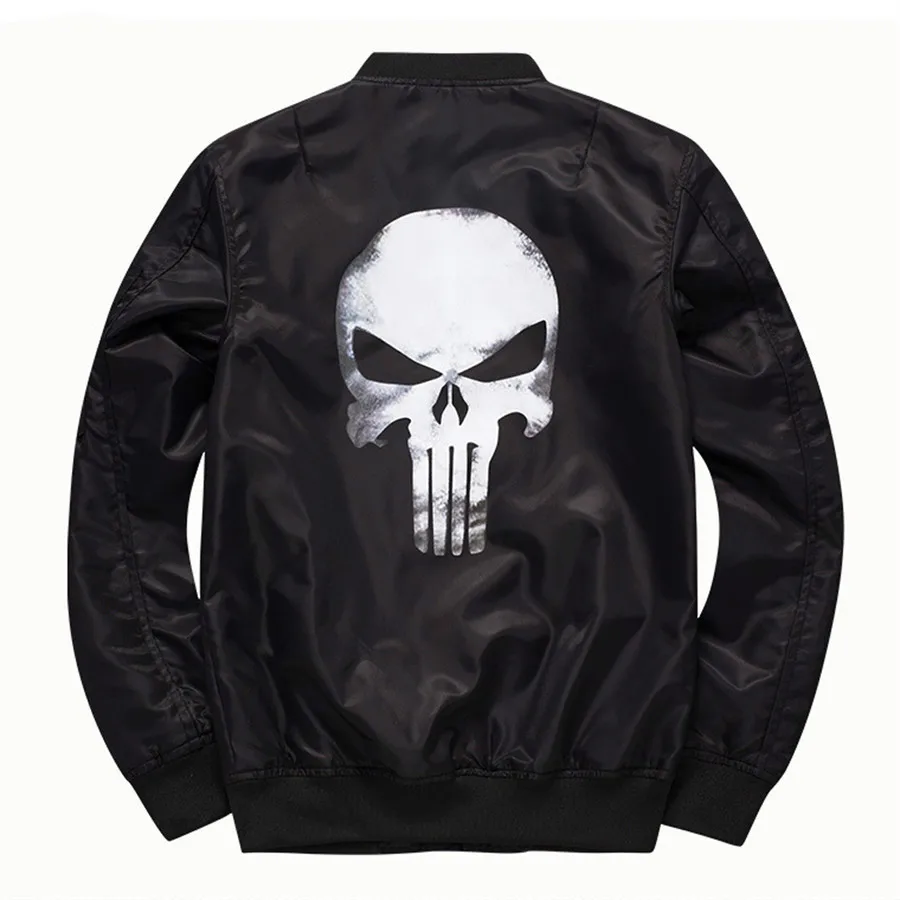 Мужские куртки-бомберы череп Каратель с принтом тонкая молния летная куртка