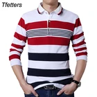 Футболка TFETTERS мужская с длинным рукавом, Повседневная хлопковая рубашка с отложным воротником, с рисунком в белую и красную полоску, одежда для фитнеса, на осень