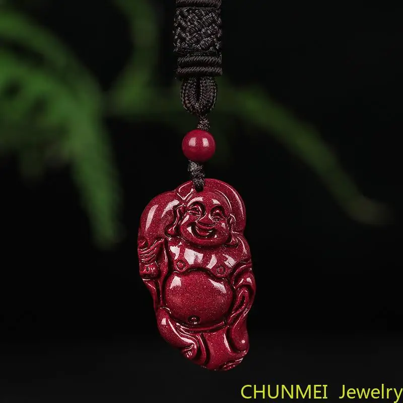 

Мужское и женское ожерелье Monk кулон из киновари Pure Натуральный Камень, фиолетовый золотого песка для защиты от злых духов и защиты мира