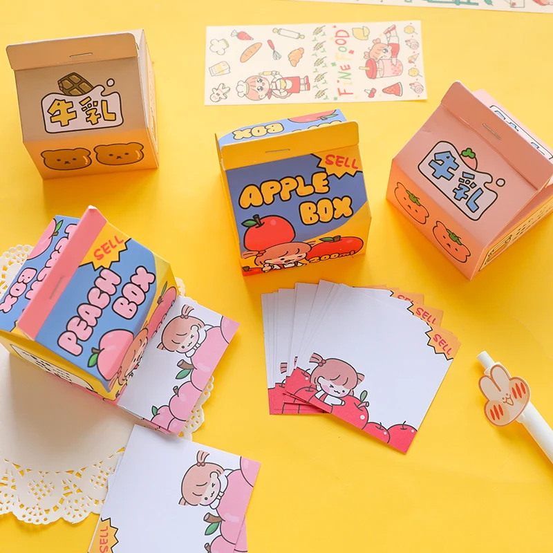 

W&G 200 Sheets Milk Carton Sticky Note Korea Ins Removable Memo Paper Non-Sticky Creative Cute Kawaii Message Memo Post N Times