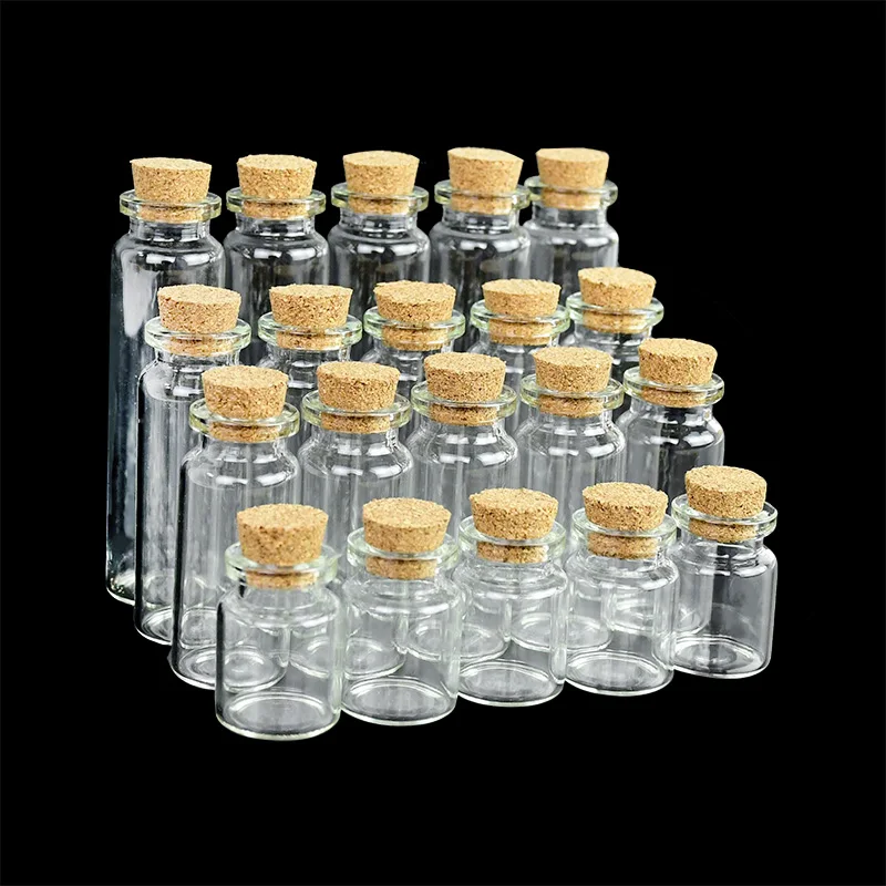 5pcs 5/10/14/20ml Mini Clear Glass Drifting Bottles With Cork Stopper Small Jars For Christmas Wedding Birthday Party Decoration