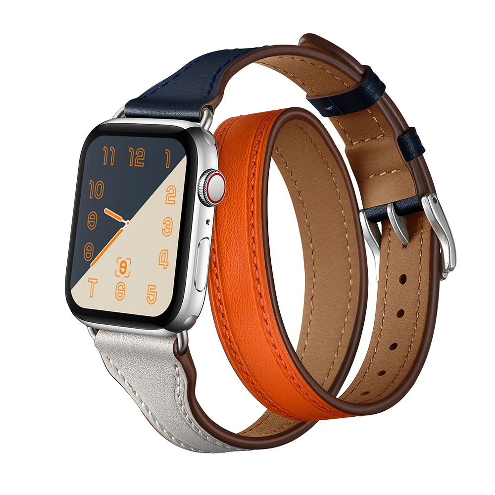 Кожаный ремешок для Apple Watch Band 44 мм 38 Iwatch 42 40 двойной туристический браслет apple watch
