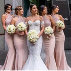 Женское вечернее платье с юбкой годе, розовое длинное платье для подружки невесты с юбкой-годе, с лямкой на шее, без рукавов, элегантный наряд для свадебной вечеринки, 2021
