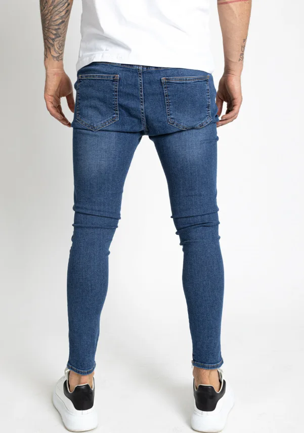 Black Ripped Jeans Mens Fashion Letter Embroidery Stretch Skinny Distressed Jeans Hombre Slim Ankle Zipper Denim Pencil Pants