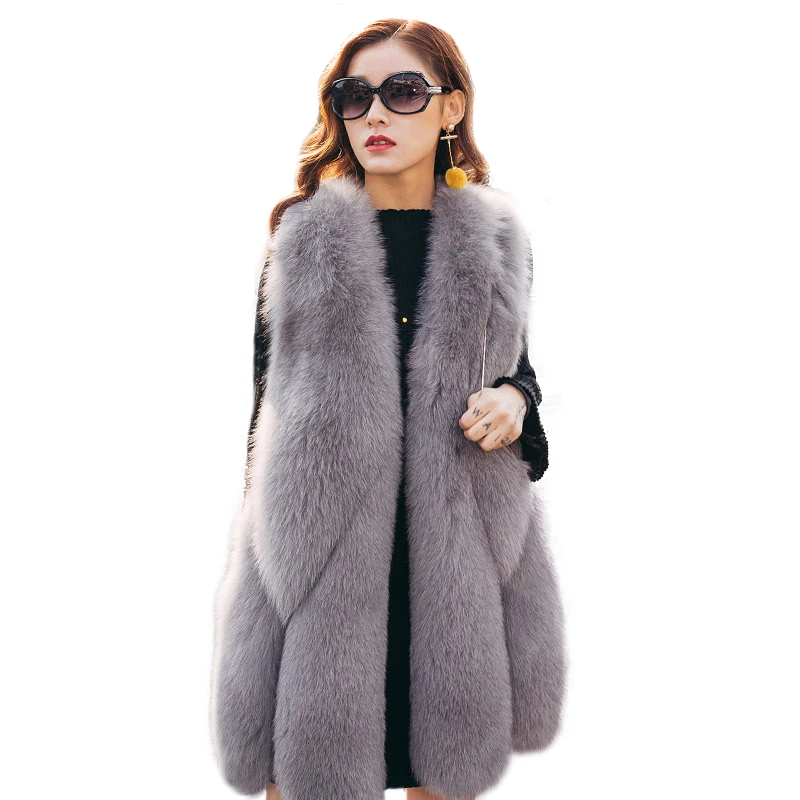Женский Длинный жилет из натурального Лисьего меха кожаная куртка женский Мода