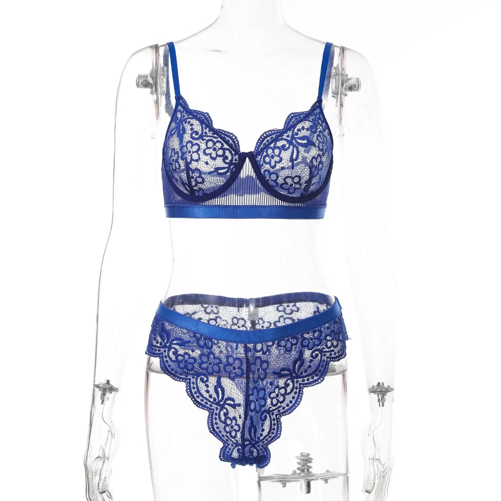 

Hjwsfdcai Ladies Sexy Lace Bra Sets Transparent Ultra-Thin Blue Underwear Embroidery Fashion Transparent Solid Color Woman Bra