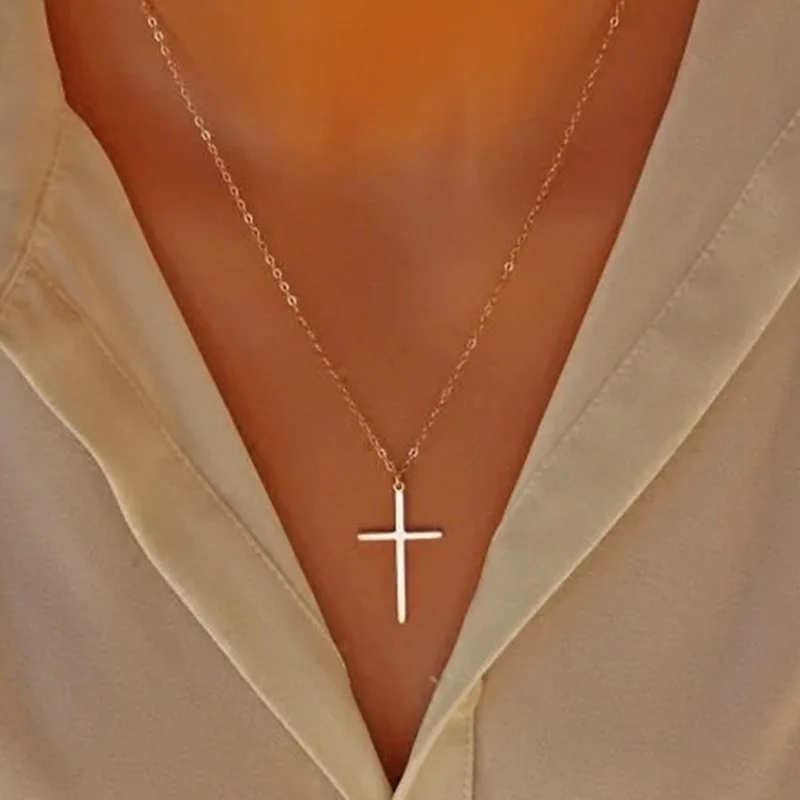 

HebeDeer Necklaces Jewelry Simple Trendy Cross Long Girl Gold Silver Color Vintage Necklace Chain Women Kpop Collares Collier